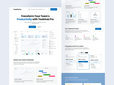 Landing Page Design for TaskHub Pro beautiful design design figma hero section home page landing page modern design productivity website saas ui web design