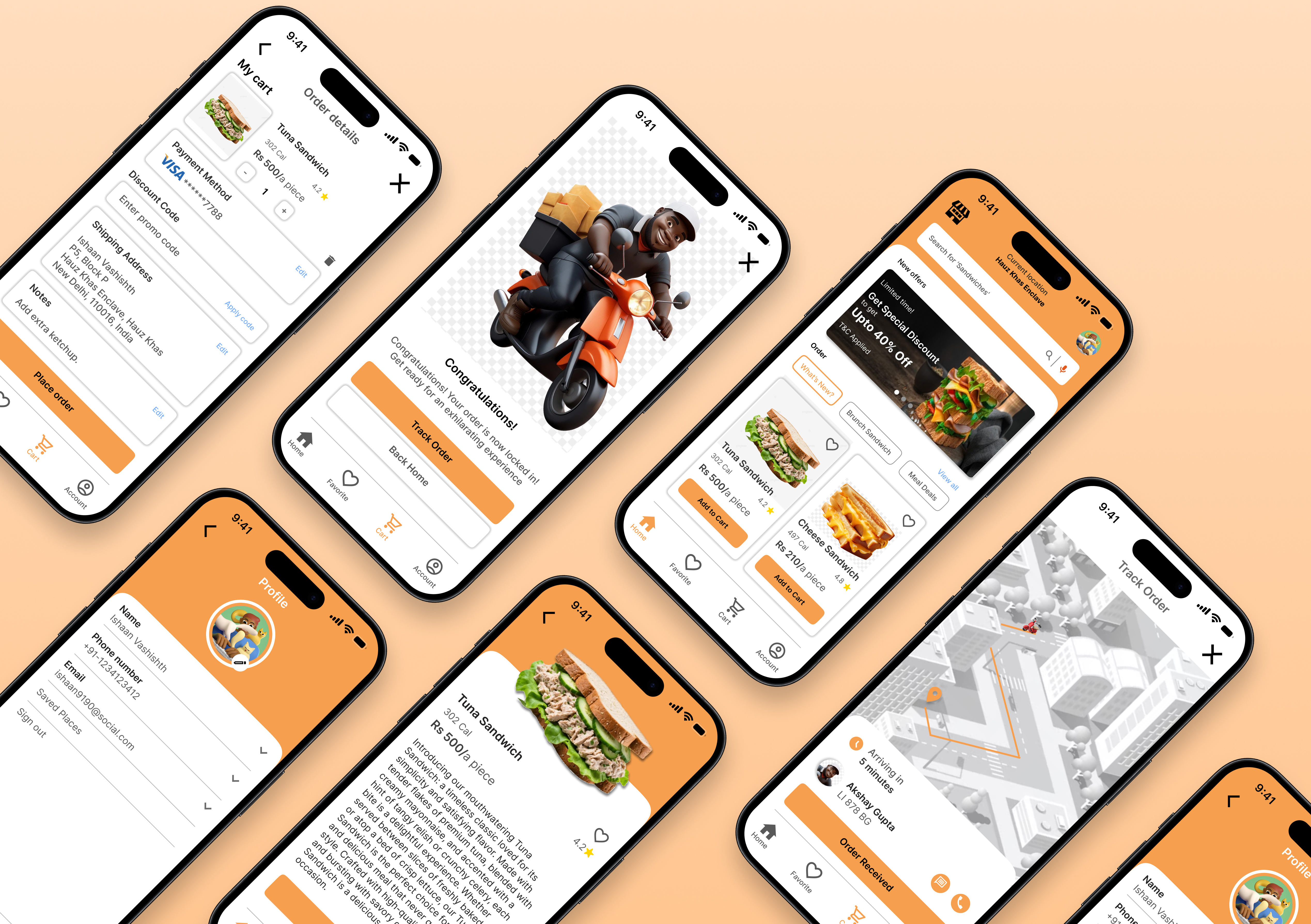 Mobile Food Delivery App UI/UX Design app mockup clean design e commerce design food delivery app interaction design mobile app design mobile ui modern ui order tracking prototype design ui design user experience user interface ux design visual design