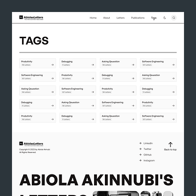 Abiolas Letters - Tags Landing Page animation app branding dailyui dashboard design graphic design illustration landing page logo minimal mobile typography ui uiux ux vector web web page website