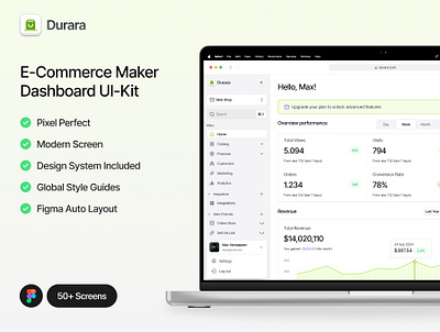 Durara - E-Commerce Maker Dashboard UI Kit buy clean dashboard e commerce ecommerce etzy maker neat payment popular product product design sell shopify statistic stats store ui kit