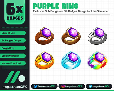 Purple Ring Sub Badges or Bit Badges | Purple Ring Loyalty Badge purple diamond badge