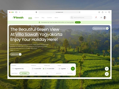 Viewah - Booking Accomodation Website Design Hero Section accomodation booking branding clean design green homestay hotel hotel website modern nature real estate reservation resort ui uiux villa villa website web website