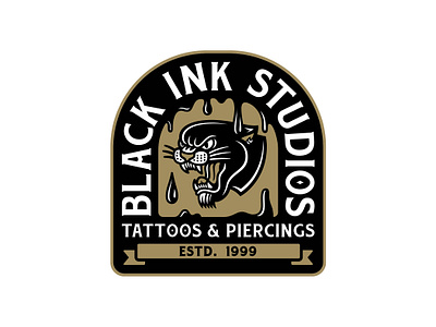 Panther Badge Logo | Black Ink Tattoos american american traditional badge black ink crest dasedesigns illustration ink logo logo design mark mascot panther panthers studio tattoo tattoo parlor tattoos traditional