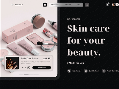 Belleila - a cosmetic landing page animation art direction branding graphic design logo motion graphics ui ux