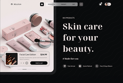 Belleila - a cosmetic landing page animation art direction branding graphic design logo motion graphics ui ux