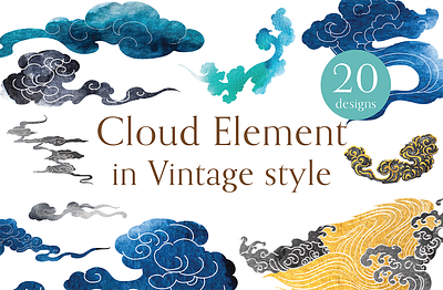 Cloud illustration in Vintage style. abstract background banner branding chinese cloud chinese painting cloud design graphic design icon illustration japanese logo pattern ui vector watercolor painting