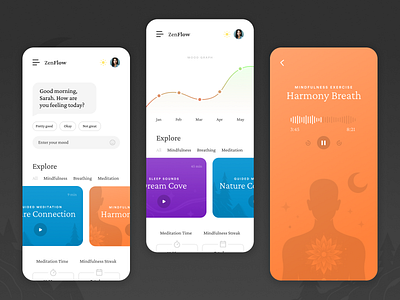 Meditation App animation app clean design flat illustration interface mobile ui