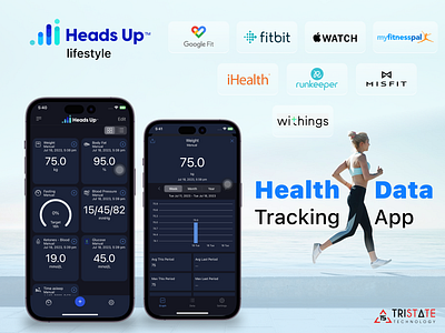 Heads Up - Health Data Monitoring creative design health data kit illustration layout design mobile app mobile app ui modern design modern health app ui