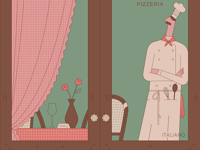 Italiano! character chef cooking dog doors flowers illustration italian italy pasta pizza poodle restaurant storefront table vector wine