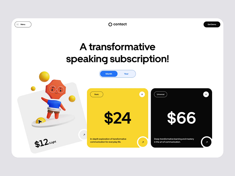 Contact - Subscription page design for public speaking training