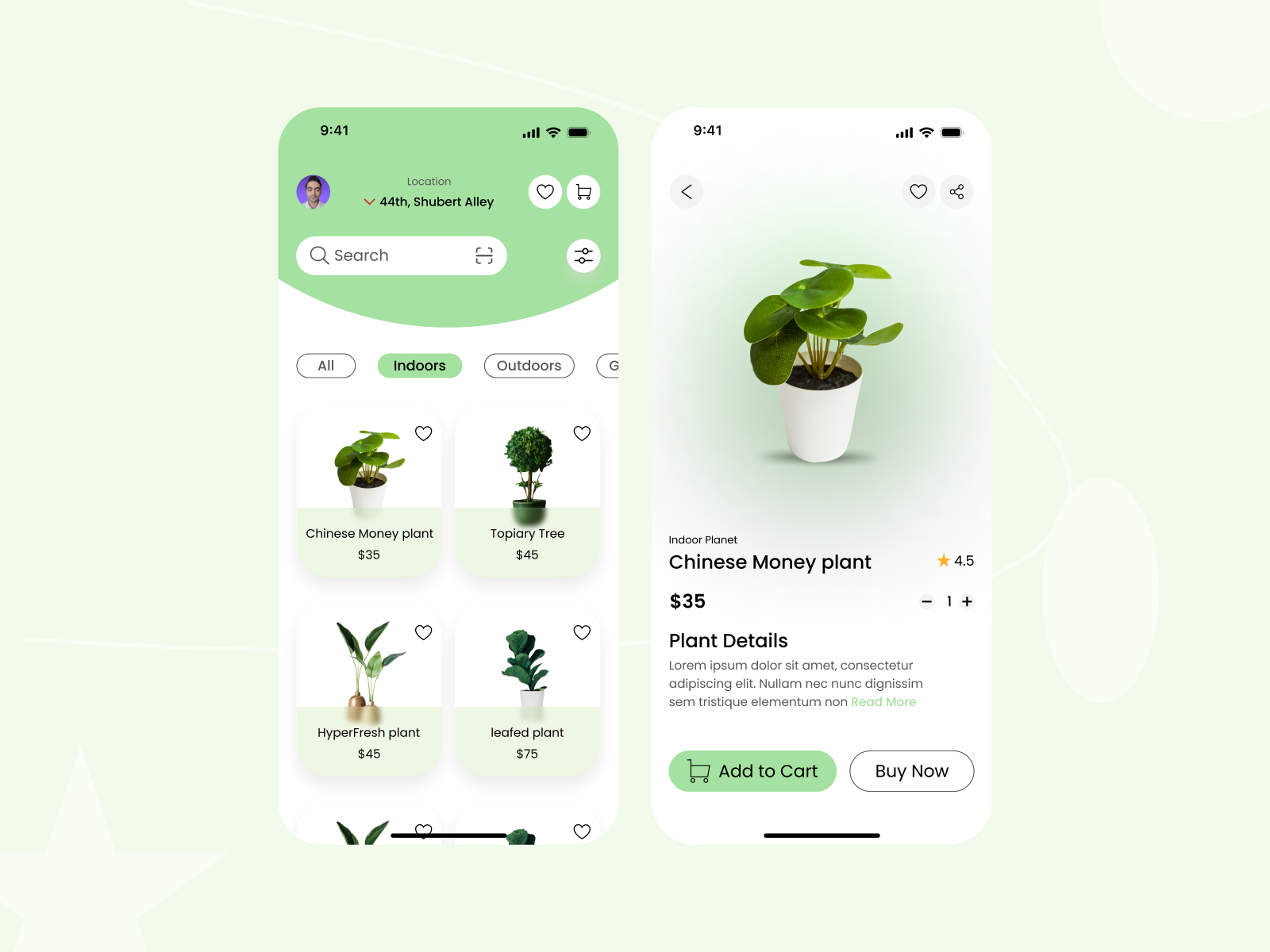 Plant Shop E-commerce Apps Design app screen design apps design clean ui design e commerce apps graphic design modern apps organic ecommerce plant shop ui