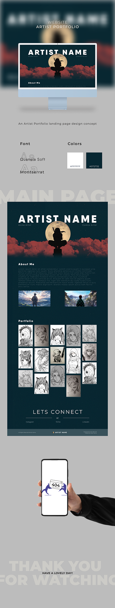 Artist Portfolio anime figma landing page portfolio ui uiux ux web design website website design