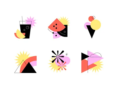 Summer Flow design festival flat fun geometric graphic pack happy icon illustration minimal nature rest set summer vacation warm