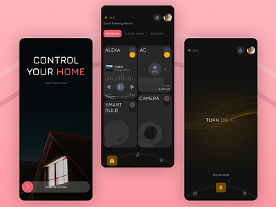 Home Control 3d control dark home home control saas ui voice weather