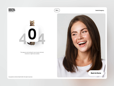 404 Page - Dental Health Website 404 404 page animation dental care design error page framer ui ux web design