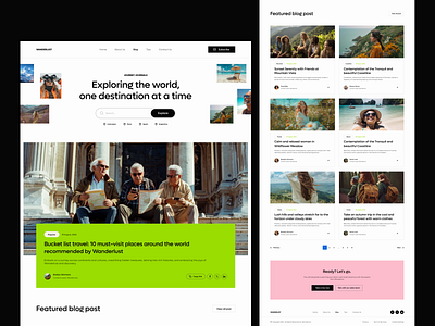 Blog home page - Wanderlust article black blog blog home blog post blog website design explore header landing page page startup travel trip ui ux web web design website website design