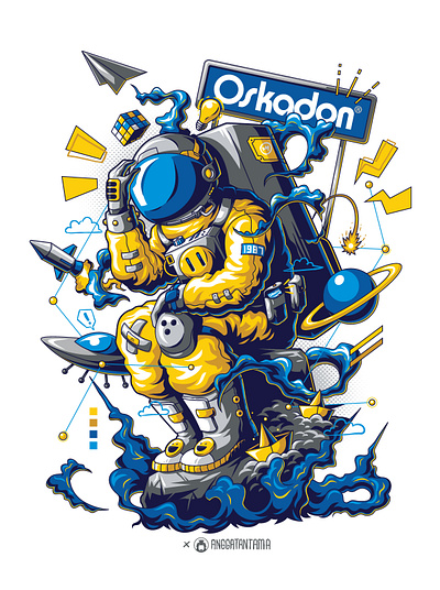 Oskadon Merch Design apparel artwork astronaut clothing commission design illustration merch merchandise planet space surreal t shirtdesign tshirt ufo vector vibrant