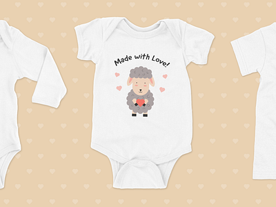 Design for Bodysuit | Vector illustration adobe illustrator baby baby clothes body bodysuit character cute design drawing art graphic design heart illustration lamb made with love! newbor print printing on clothes sheep vector