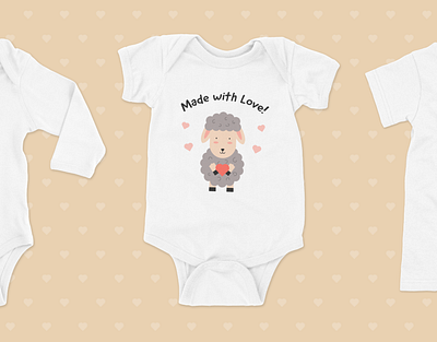 Design for Bodysuit | Vector illustration adobe illustrator baby baby clothes body bodysuit character cute design drawing art graphic design heart illustration lamb made with love! newbor print printing on clothes sheep vector