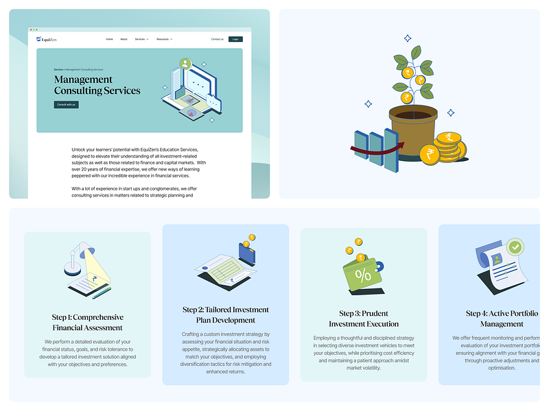 Equizen - illustrations in use branding design finance illustration trending ui uidesign uiux uxui webdesign website websitedesign