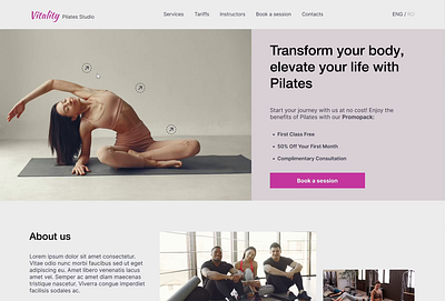 Landing page for Pilates studio figma landing page pilates studio design ui ui design uiux user experience user friendly ux ux design web design yoga studio design