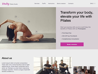 Landing page for Pilates studio figma landing page pilates studio design ui ui design uiux user experience user friendly ux ux design web design yoga studio design