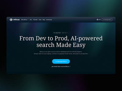 Milvus Landing Page Concept ai database graident landingpage opensource polar lights ui website