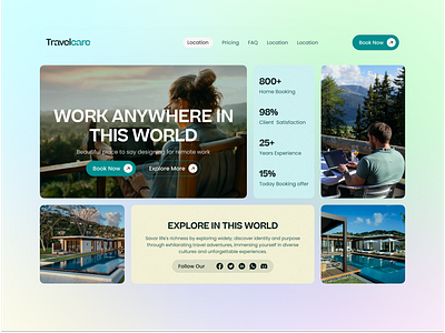 Travelcare - beautiful places for remote work app design graphic design landing page ui uiux user experience user interface ux web design