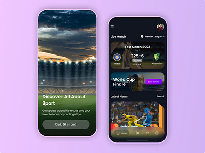Cricket Score App UI Design android app application cricket app design graphic design ios mobile score app sports app ui ui design ui ux