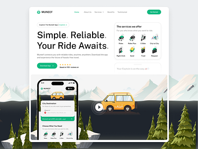 Muneef - Careem Revamp Landing Page arab platform booking app car booking careem gojek grab hero section indrive map maxim motorcycle public transport ride hail ride hailing saudi smart city transportation transportation website travel website uber