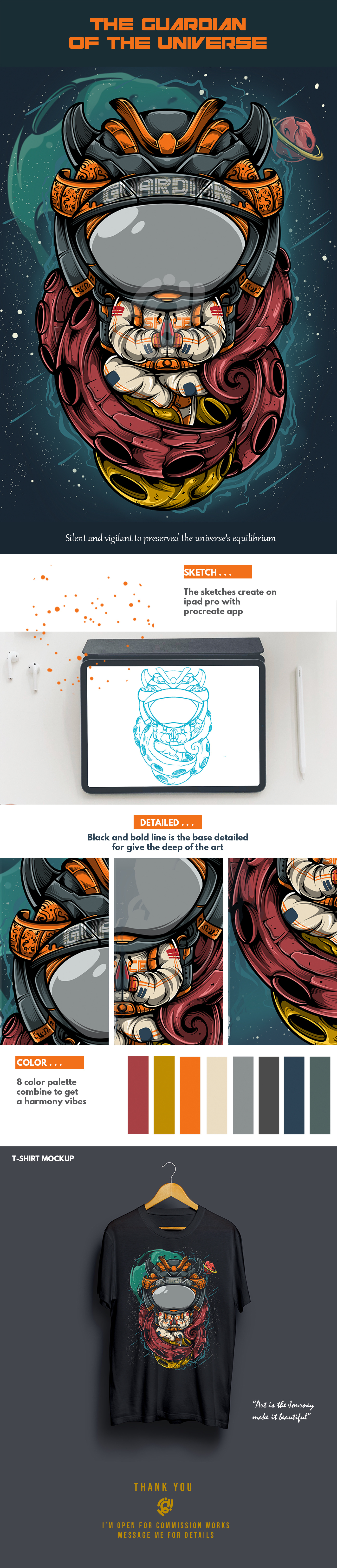 THE GUARDIAN OF THE UNIVERSE apparel art astronaut character clothing cyberpunk design icon illustration logo mascot merch octopus space universe