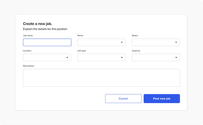 Pop-up ( create new job ) graphic design ui