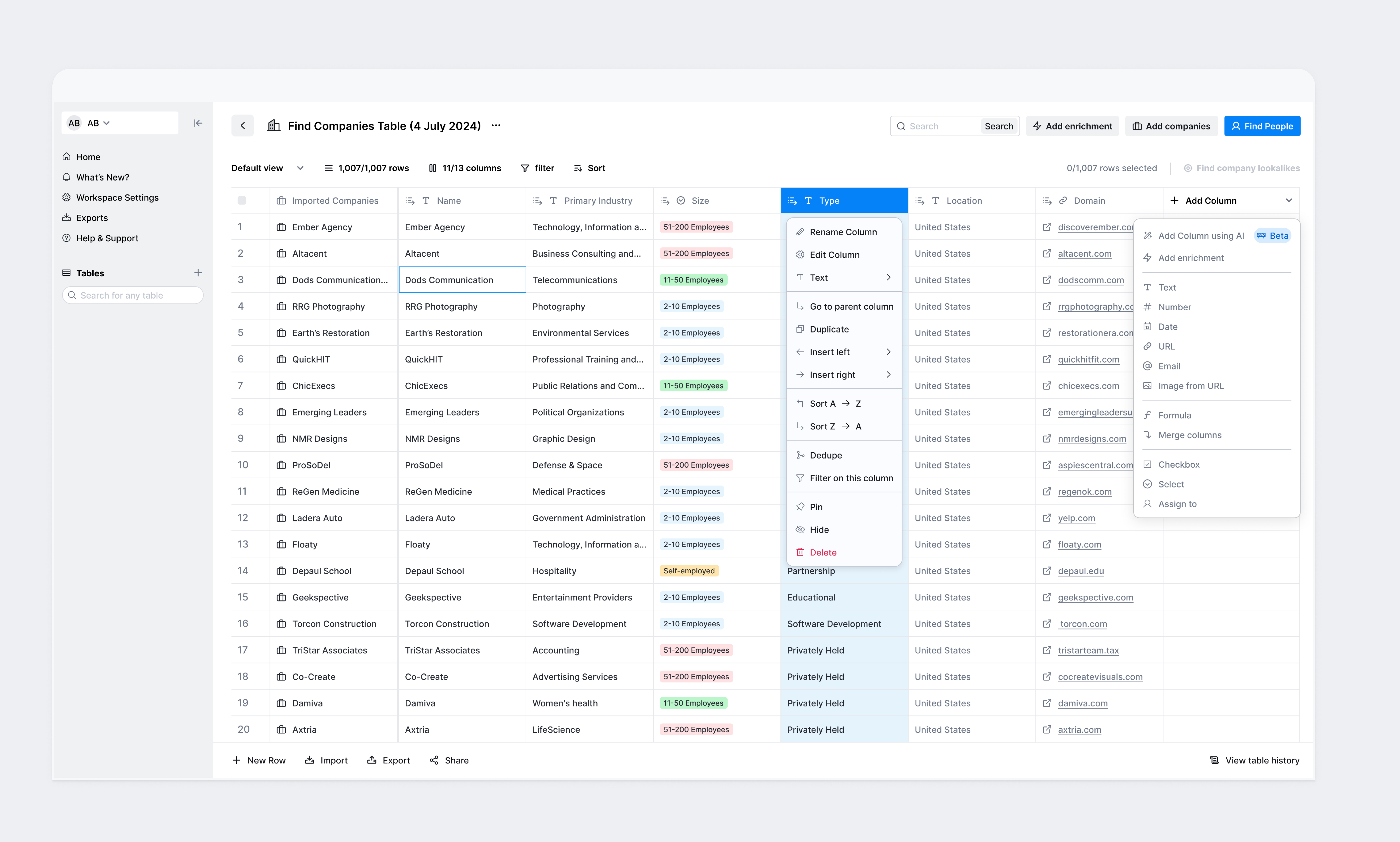 workspaces clean data table ui ux workspace