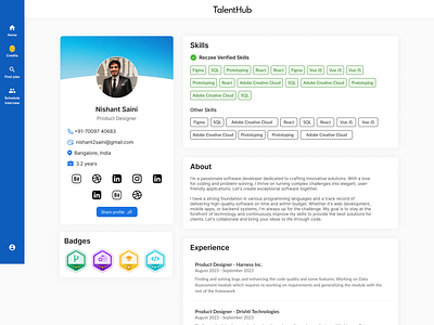 Profile page web for a hiring platform dribbble best shot minimal ui uiux ux web webpage webui wesite design