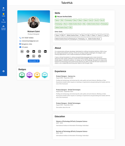 Profile page web for a hiring platform dribbble best shot minimal ui uiux ux web webpage webui wesite design