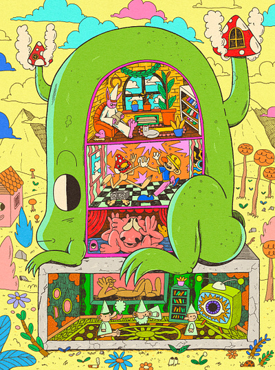 The Frog House cartoon childrens book drawing frog illustration lowbrow trippy voodoo salad