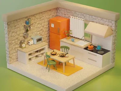 Mediterranean-inspired Kitchen 3d assets blender design game illustration isometric kitchen low poly mobile props