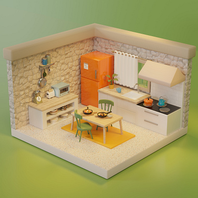 Mediterranean-inspired Kitchen 3d assets blender design game illustration isometric kitchen low poly mobile props