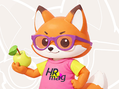 HRmag Mascot - Smart Fox 3d apple branding cartoon character cute design fox hrmag icon illustration mascot pastel rendering smart
