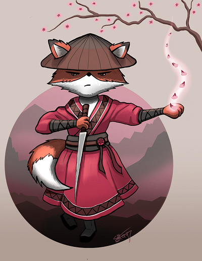 Lady fox - Sakura 2d painting cdq character design character design challenge character illustration digital drawing digital painting fighter fox game design illustration illustration design sakura wuxia