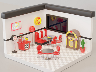 Isometric American Restaurant 3d assets blender design game illustration isometric low poly mobile