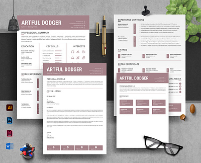 Creative Resume Layout with Cover Letter, Reference Page a4 adobe illustrator branding clean design design template editable graphic design