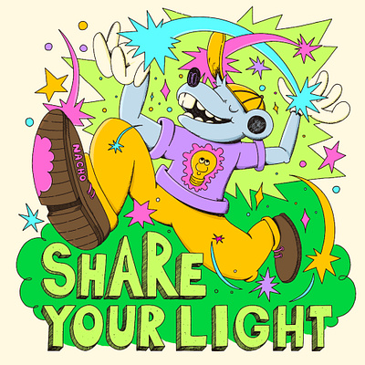 Share Your Light cartoon illustration lowbrow sticker design t shirt design voodoo salad