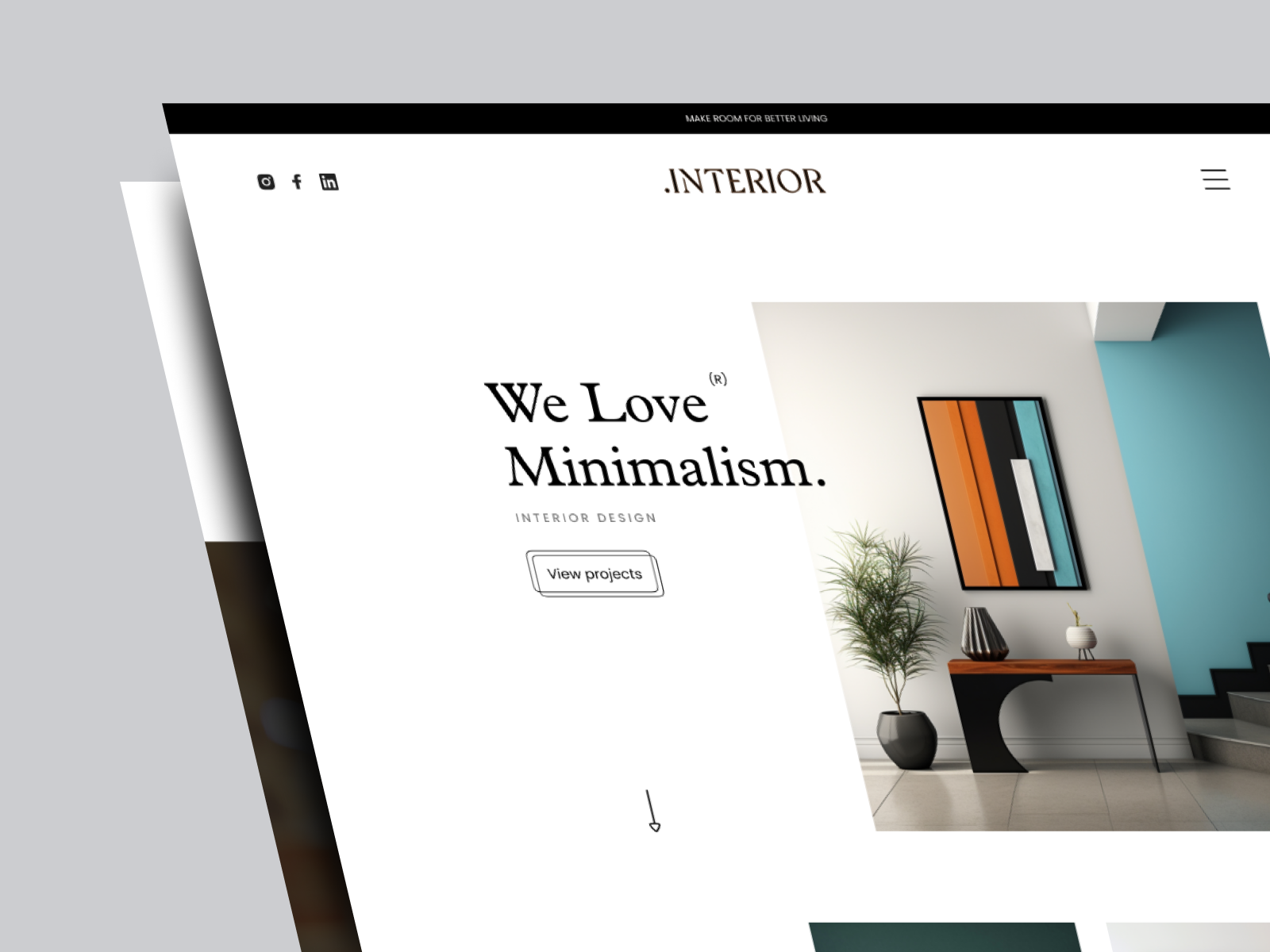 Interior Design Landing Page Design app design architecture building design home design interior interior agency interior app interior product interior shop marketplace minimal design modern real state saas shop simple design ui design uiux ux design web design