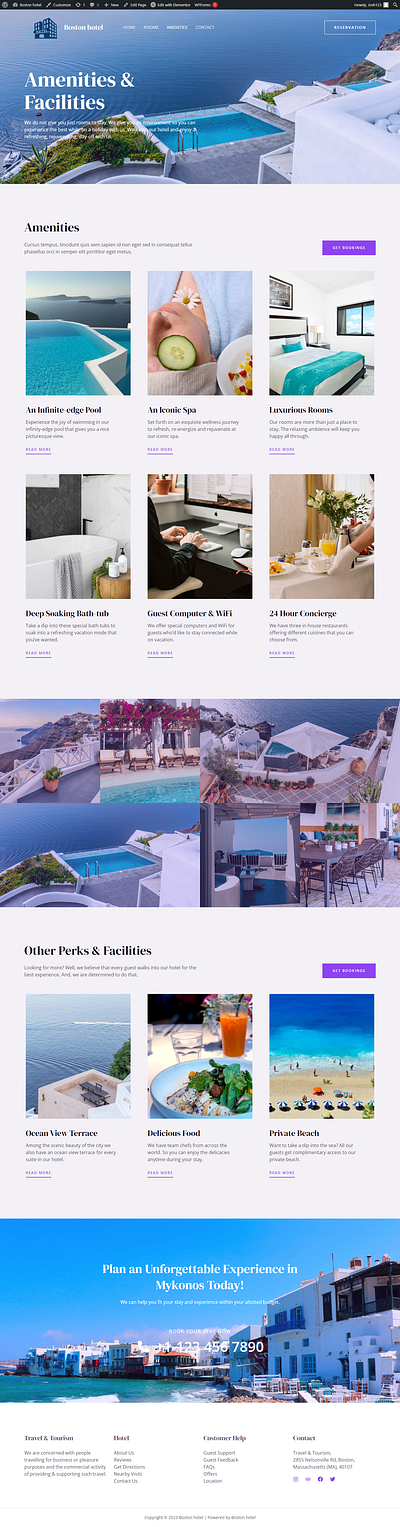 HOTEL RENTAL AMENITIES PAGE illustration vacation rental vacation website web design