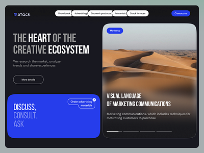 Landing Page for the Marketing Department bento black blue clean colourful dark theme desktop giant green landing page marketing product typography ui ux web