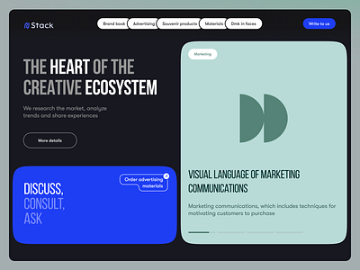 Landing Page for the Marketing Department bento black blue clean colourful dark theme desktop giant green landing page marketing product typography ui ux web