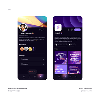 Personal vs Brand Profiles brand profile crypto product design profile ui uiux user profile ux design web3