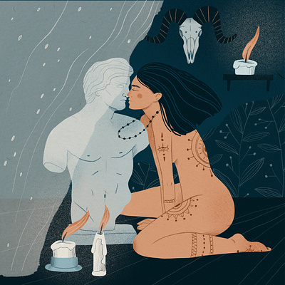 Strange couple | Magic digital illustration | mystical art art couple digital fantasy flat hand drawn illustration kiss love magic mystic procreate ritual witchy woman