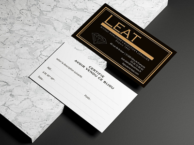 LEAT - Carte de certification business card carte de visite dorure or gold foil graphic design print varnish 3d vernis 3d